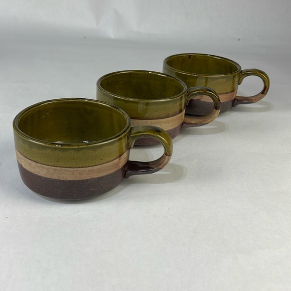 Vintage Triple Glaze Oversized Pottery Mugs (set of 3) - Picture 2 of 13